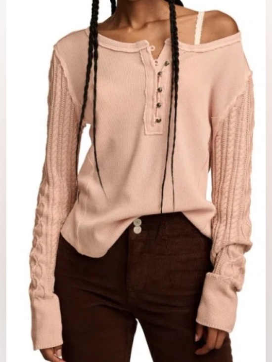 Lucky Brand Tops - 100% Cotton Lucky Brand Pink Textured Sleeve Henley - size L